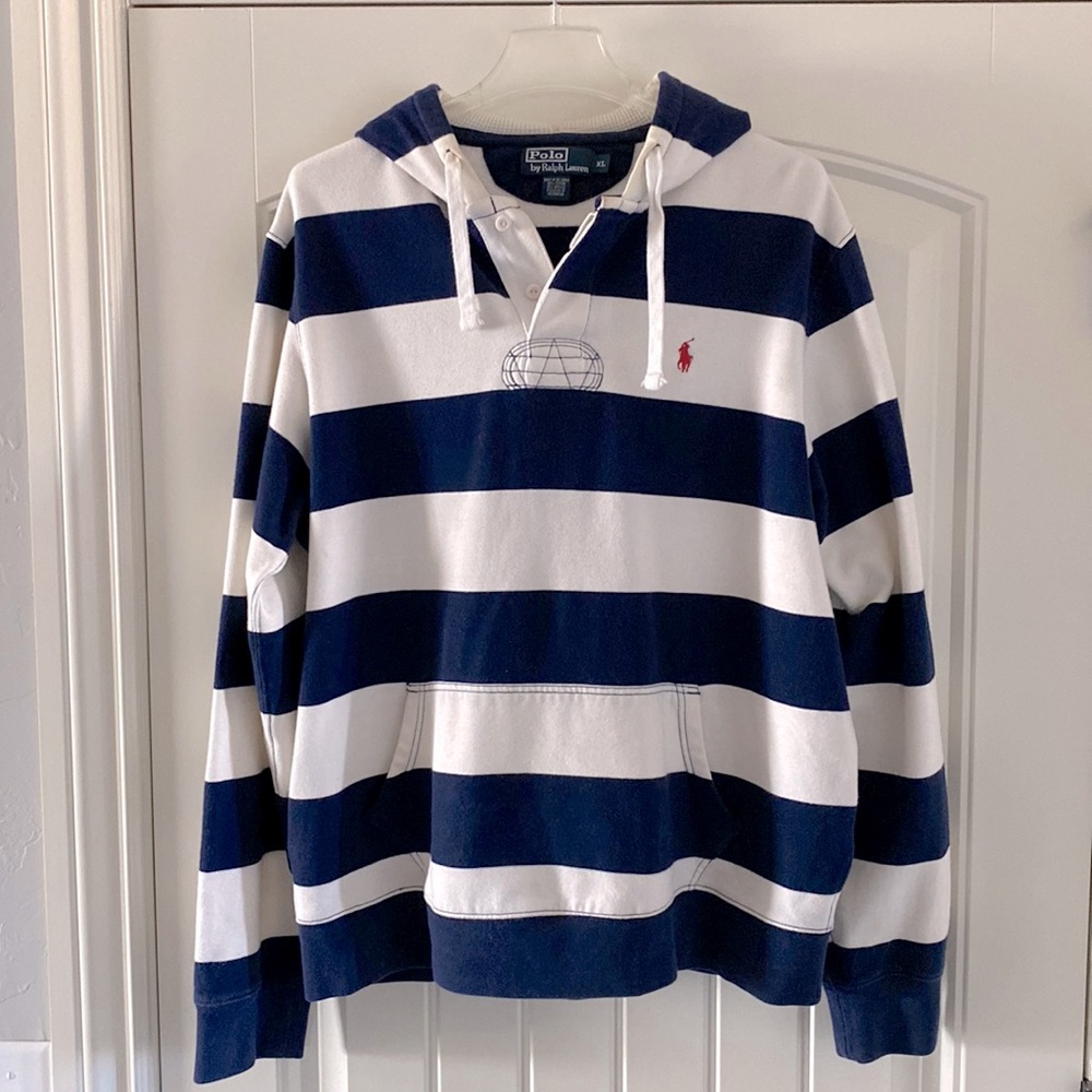Polo Ralph Lauren Button Collar Pull-over Hoodie Size XL